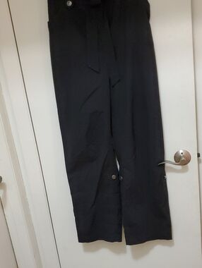 Black Tie-Waist Straight-Leg Chinos with Button Detail
